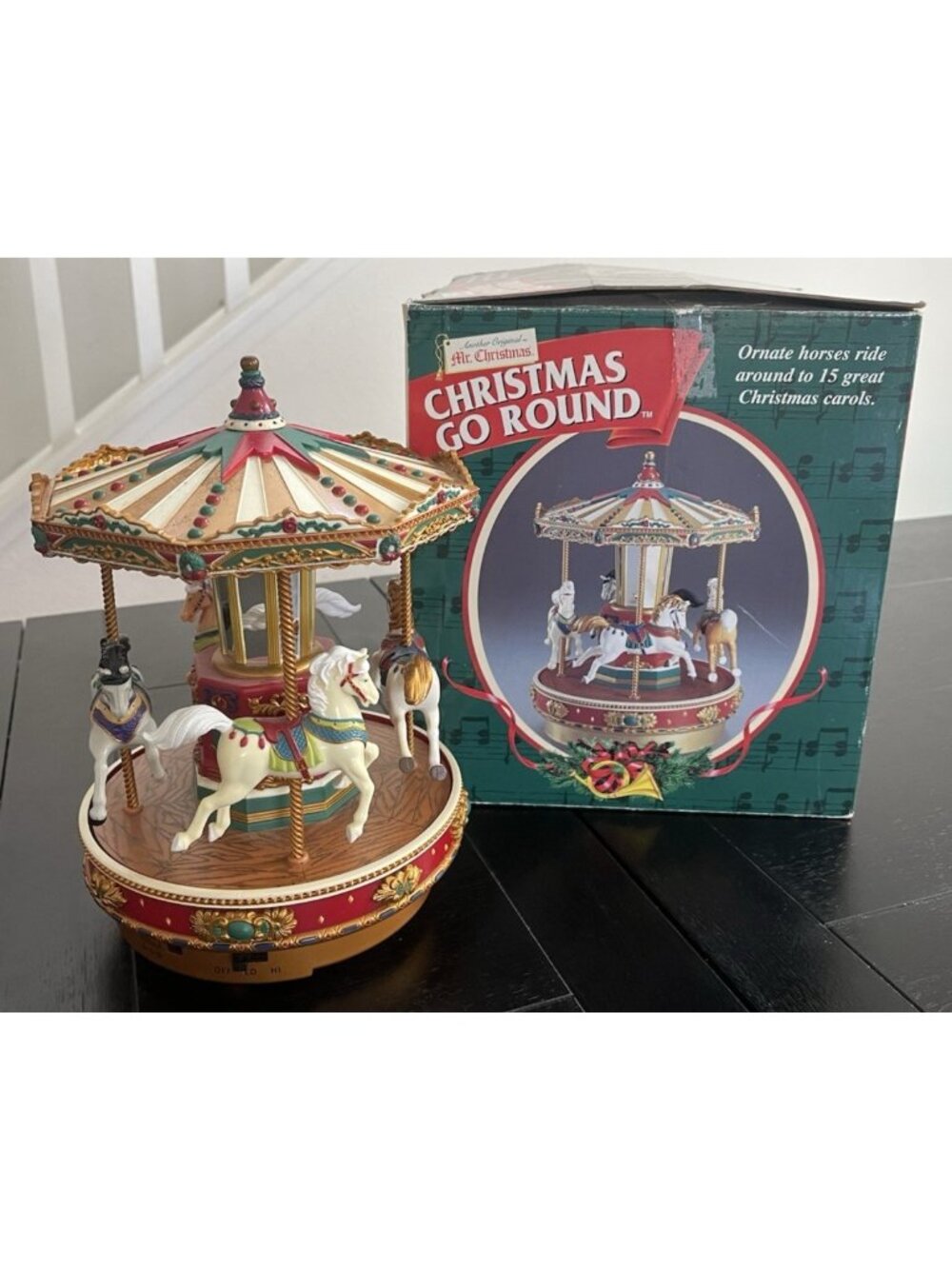 Vintage 1999 Mr. Christmas Christmas Go Round Carousel with Box plays 15 Songs